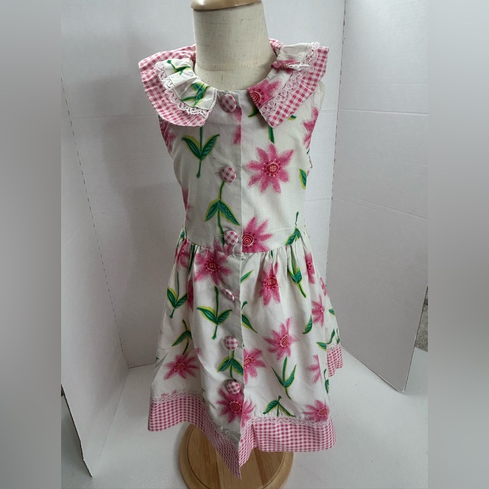 Tion Design Pink and Green Floral Kids Dress
